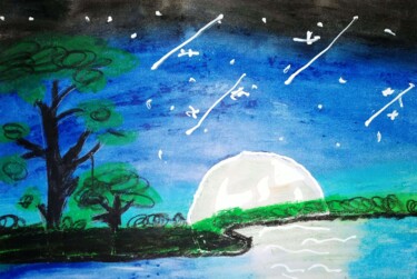 绘画 标题为“Dreamy Moon” 由Bhaswati Bishoi, 原创艺术品, 粉彩
