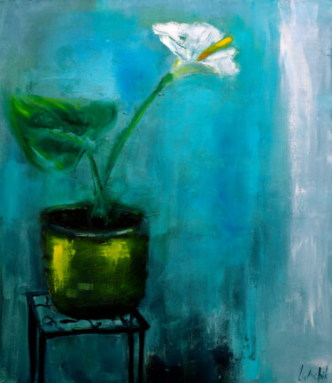 "Flower painting on…" başlıklı Tablo Lubchik tarafından, Orijinal sanat, Petrol Ahşap Sedye çerçevesi üzerine monte edilmiş