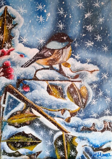 绘画 标题为“Spparrow in snow” 由Marija Mitrovic, 原创艺术品, 油