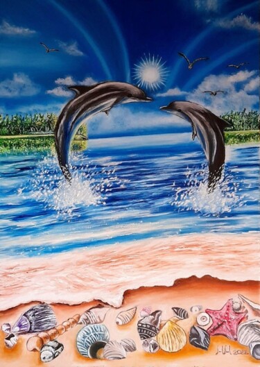 绘画 标题为“Loves dolphin” 由Marija Mitrovic, 原创艺术品, 油