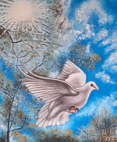 绘画 标题为“White pigeon” 由Marija Mitrovic, 原创艺术品, 油