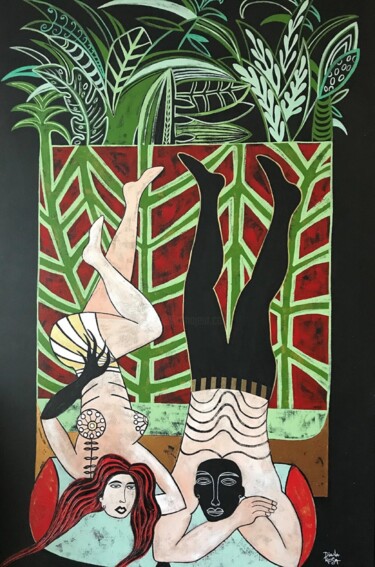 Painting titled "Closer" by Diana Rosa, Original Artwork, Acrylic Mounted on Wood Stretcher frame