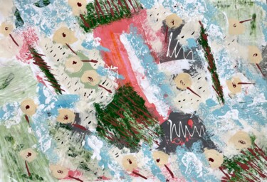 Abstract painting Dandelions. Windy. Contemporary art 绘画 标题为“Abstract painting D…” 由Taia Tasman (Arttasmania), 原创艺术品, 丙烯