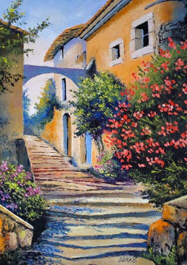 Peinture intitulée "Ruelle provençale" par Stephan Serais, Œuvre d'art originale, Huile Monté sur Châssis en bois