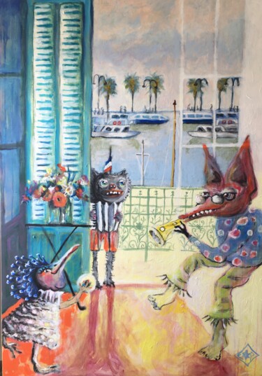 Painting titled "Cassis" by Emmanuelle Pellet, Original Artwork, Acrylic Mounted on Wood Stretcher frame
