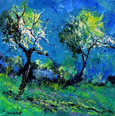 제목이 "Two trees in spring…"인 미술작품 Pol Ledent로, 원작, 기름 나무 들것 프레임에 장착됨