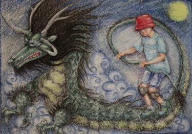 Disegno intitolato "tame the dragon" da Oxana Kondratenko, Opera d'arte originale, Pastello