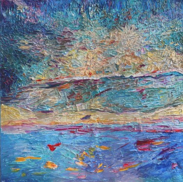 Abstract painting in blue palette knife impasto art 114 제목이 "Abstract painting i…"인 미술작품 Magdalena Walulik로, 원작, 기름 나무 들것 프레임에 장착됨