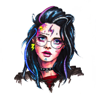 What if Harry Potter was a beautiful punk girl? Рисунок под названием "What if Harry Potte…" - Mark Kucherov, Подлинное произведение искусства, Цветные карандаши