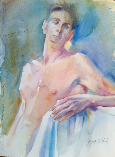 Pintura intitulada "Portrait of a young…" por Irene Bibik-Chkolian, Obras de arte originais, Aquarela