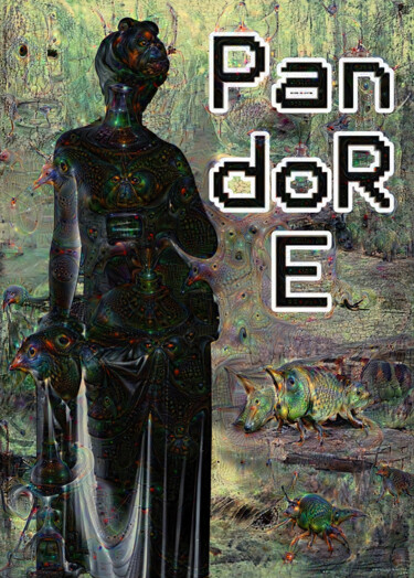 数字艺术 标题为“Pandore (DeepDream)” 由Nicolas Chambon (Crea-ture), 原创艺术品, 数字拼贴 安装在纸板上