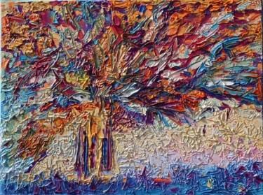 Abstract landscape impasto Tree palette knife small painting Peinture intitulée "Abstract landscape…" par Magdalena Walulik, Œuvre d'art originale, Huile Monté sur Châssis en bois