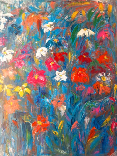 Painting titled "Pivoine" by Sandra Land, Original Artwork, Oil