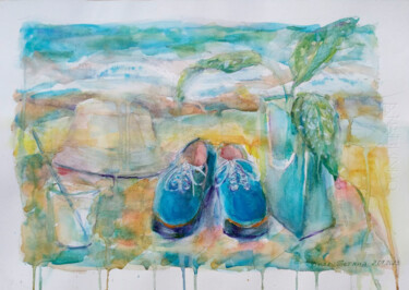 For whom the sea is happiness. Series On the coast with rest Peinture intitulée "For whom the sea is…" par Tanya Dolya, Œuvre d'art originale, Aquarelle