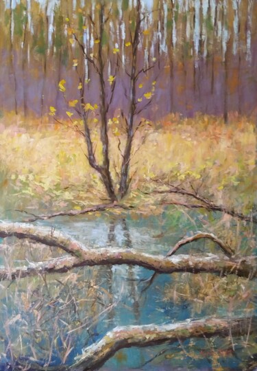 绘画 标题为“Floodplain trees” 由István Kenéz, 原创艺术品, 油 安装在木质担架架上