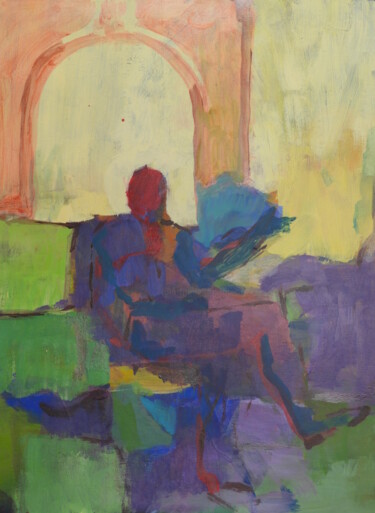 Peinture intitulée "The Newspaper Reader" par Helge Hensel, Œuvre d'art originale, Acrylique