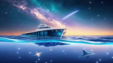 数字艺术 标题为“Shooting star on th…” 由Mary Gov, 原创艺术品, AI生成的图像