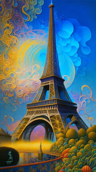 数字艺术 标题为“paris eiffel tower” 由Si Levin, 原创艺术品, AI生成的图像 安装在artwork_cat.上