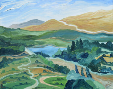 Andalucia Landscape Painting titled "Andalucia Landscape" by Kirsty Wain, Original Artwork, Oil Mounted on Wood Stretcher frame