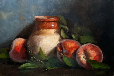Peinture intitulée "Pêches et Pichet (F…" par Pascal Giroud, Œuvre d'art originale, Huile