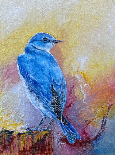 Ζωγραφική με τίτλο "L'oiseau bleu" από Styvens Chalot, Αυθεντικά έργα τέχνης, Λάδι Τοποθετήθηκε στο Ξύλινο φορείο σκελετό