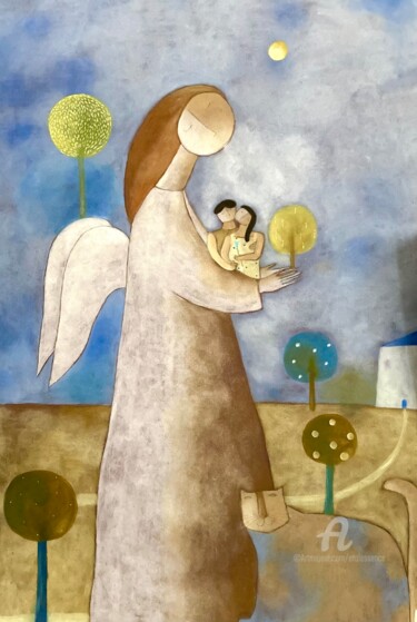 Painting titled "Petits Amoureux au…" by Etolessence, Original Artwork, Pastel