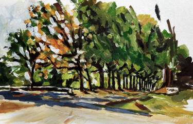 Peinture intitulée "L'allée de platanes" par Pascal Brachet, Œuvre d'art originale, Acrylique