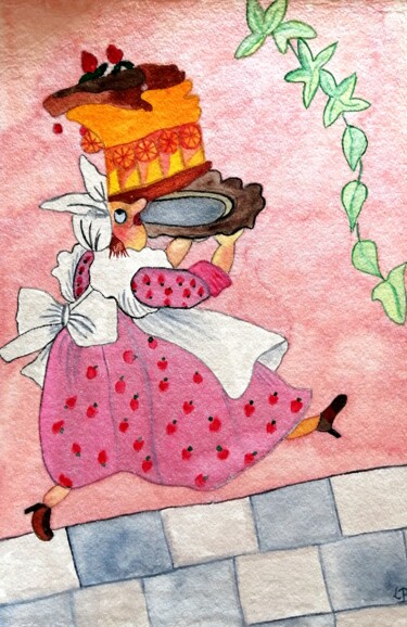 Painting titled "Adélaïde pâtissière" by Laure Barlet, Original Artwork, Watercolor
