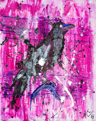 Pittura intitolato "Dusk Raven" da Lady Redhorns, Opera d'arte originale, Acrilico