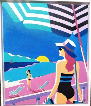 Painting titled "Bord de Mer" by Nathalie Venant, Original Artwork, Oil Mounted on Wood Stretcher frame
