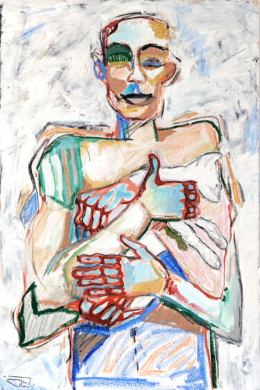 Painting titled "The Beloved Cat" by G. Carta, Original Artwork, Oil Mounted on Wood Stretcher frame
