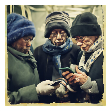 「SOCIALIZATION」というタイトルのデジタルアーツ Josep Domènechによって, オリジナルのアートワーク, AI生成画像 段ボールにマウント