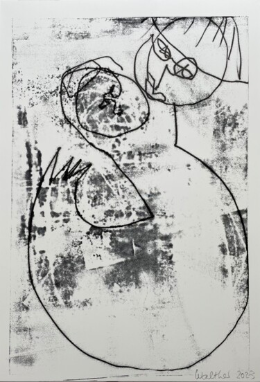 「Young Man Holding H…」というタイトルの製版 Susanne Caecilie Waltherによって, オリジナルのアートワーク, モノタイプ