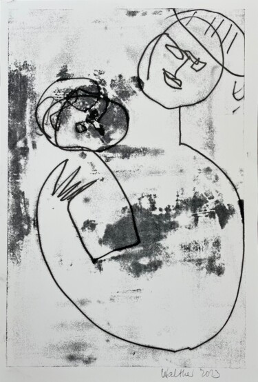 「Young Man Holding H…」というタイトルの製版 Susanne Caecilie Waltherによって, オリジナルのアートワーク, モノタイプ