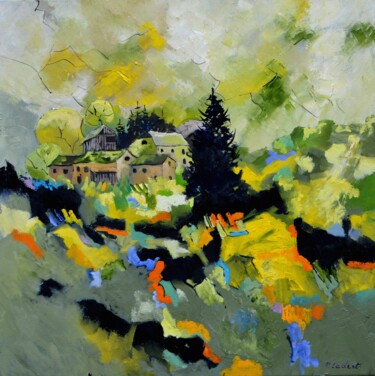 Painting titled "Houses in my countr…" by Pol Ledent, Original Artwork, Oil Mounted on Wood Stretcher frame