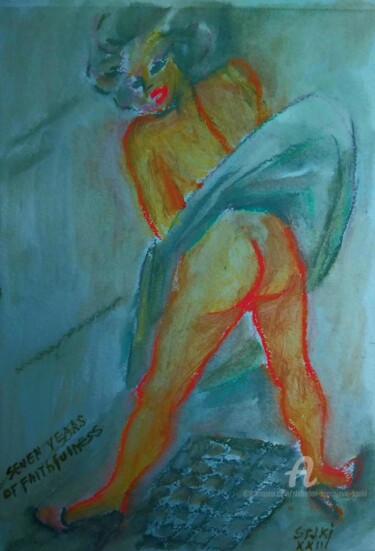 「Sevenyears of faith…」というタイトルの絵画 Slobodan Spasojevic (Spaki)によって, オリジナルのアートワーク, パステル