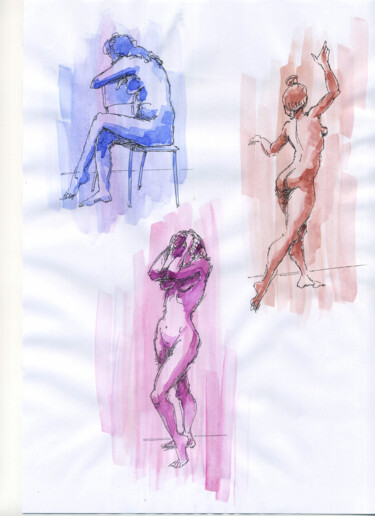 图画 标题为“Figures in colour” 由Anna Ivanova, 原创艺术品, 水彩