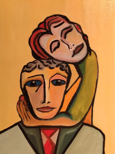 Painting titled "Au commencement" by François Van Hemelryck, Original Artwork, Oil Mounted on Wood Stretcher frame