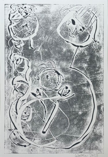 Couple Holding Their Child (II) Printmaking titled "Couple Holding Thei…" by Susanne Caecilie Walther, Original Artwork, Monotype