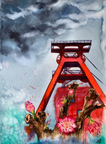 Peinture intitulée "Zollverein" par Oksana Kuzmina (Soult), Œuvre d'art originale, Aquarelle