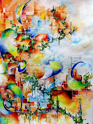Au fond du jardin Peinture intitulée "Au fond du jardin" par Jean Jourdan, Œuvre d'art originale, Aquarelle Monté sur Châssis en bois