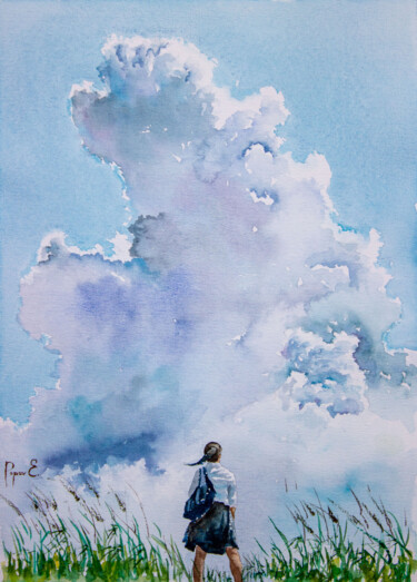 Looking for the hugest cloud in your life 제목이 "Looking for the hug…"인 미술작품 Eugene Popov로, 원작, 수채화