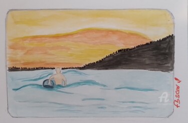 Painting titled "reunion beach" by Flobscnv, Original Artwork, Watercolor