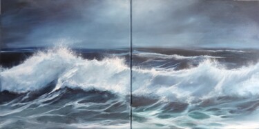 Peinture intitulée "Vague à l’âme" par Roselyne Rollant (Evarose), Œuvre d'art originale, Huile Monté sur Châssis en bois