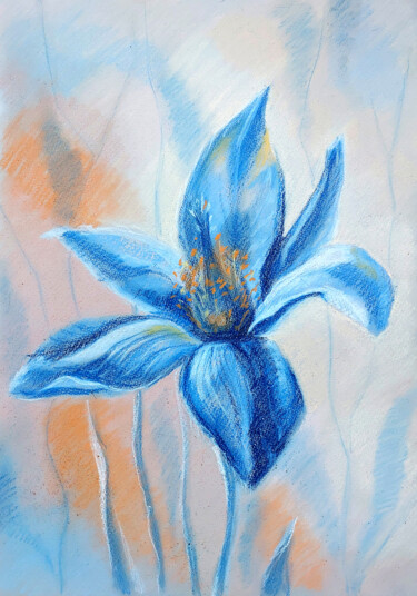 Σχέδιο με τίτλο "Blue Blossom on Sof…" από Yelena Rybalkina, Αυθεντικά έργα τέχνης, Παστέλ