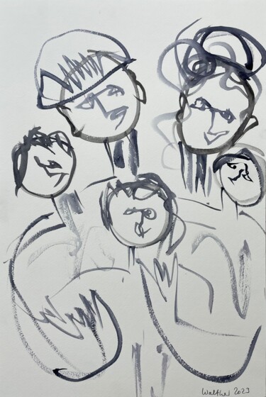 Malerei mit dem Titel "Family Of Five (I)" von Susanne Caecilie Walther, Original-Kunstwerk, Aquarell