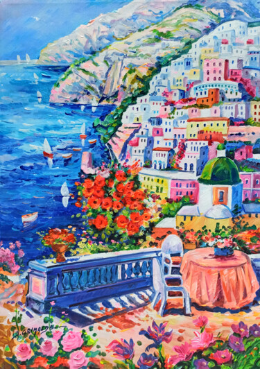 Pittura intitolato "One day on Amalfita…" da Alfredo Grimaldi, Opera d'arte originale, Olio Montato su Telaio per barella in…