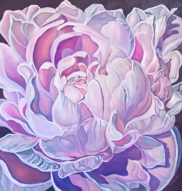 Painting titled "Marshmallow peony" by Olga Volna, Original Artwork, Oil