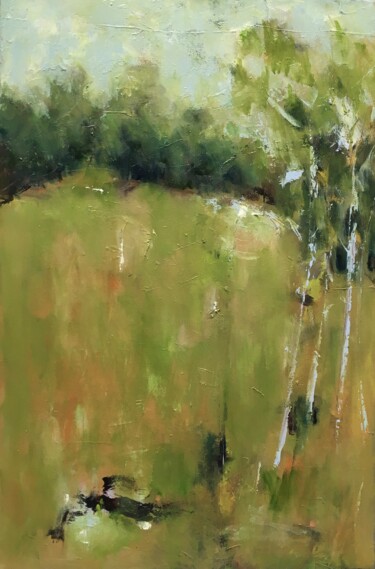 Painting titled "Le champs d'a coté" by Dominique Gentreau, Original Artwork, Oil Mounted on Wood Stretcher frame
