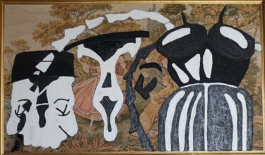 Painting titled "_black_white_ 02" by Xavier Debeerst, Original Artwork, Oil Mounted on Wood Stretcher frame